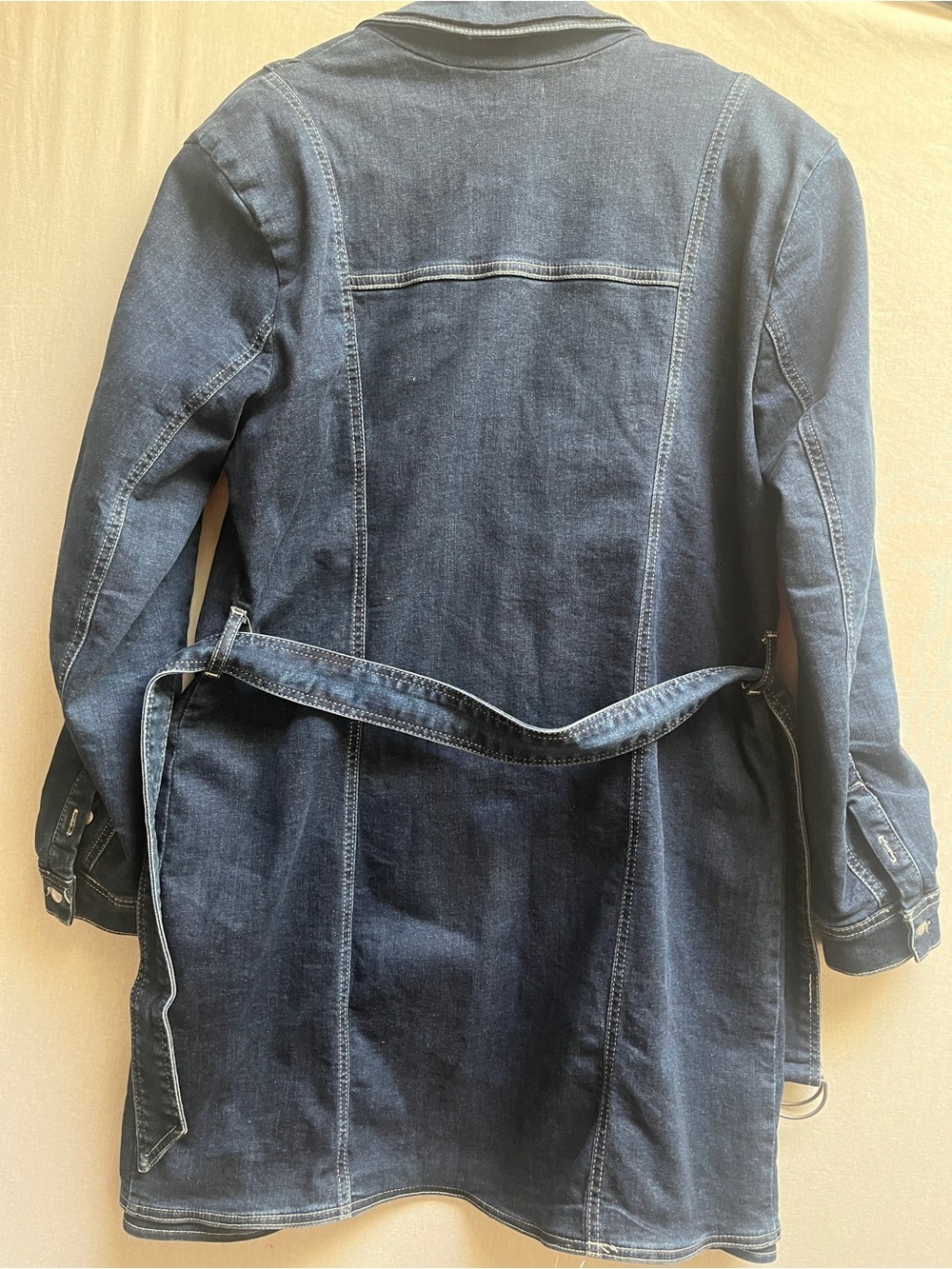 Anthropologie Pilcro Denim Trench Coat Jacket Striped Lined Belted Large - Picture 3 of 10